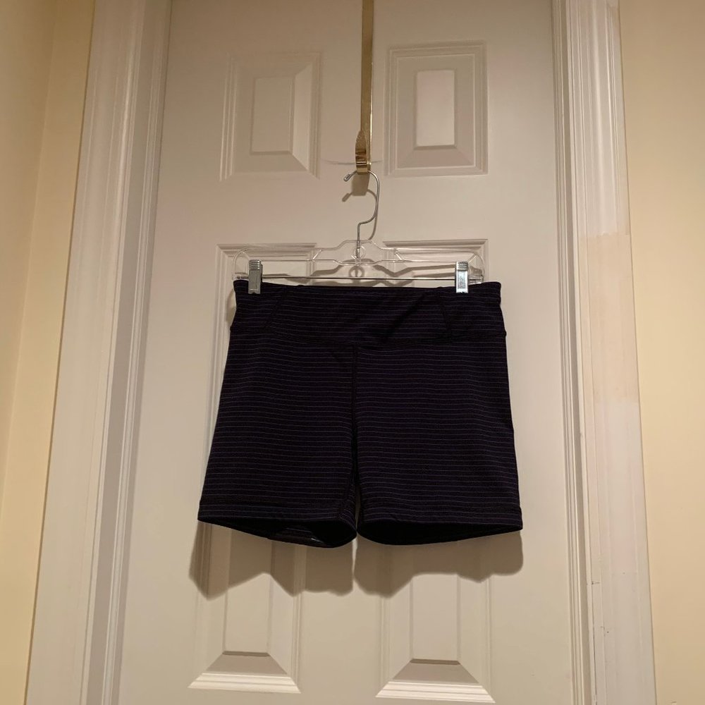 Lucy athletic shorts in black w/ blue stripes sz M